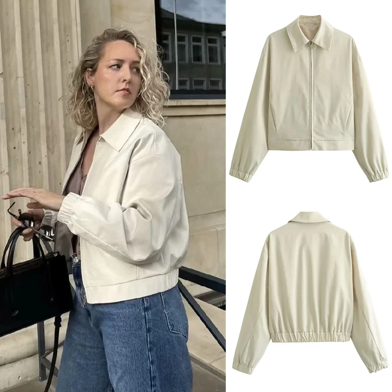 

PB&ZA Women's 2024 Summer New Style Casual Commuting Versatile Long Sleeve Collar Simple Solid Color Zipper Jacket 5320/761