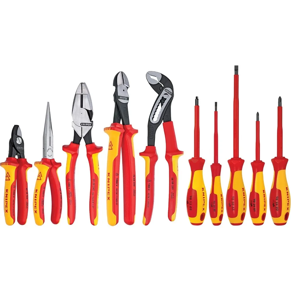 Tools LP - 9K989831US 10 -Piece 1000V Insulated High Leverage Pliers, Cutters, and Screwdriver Industrial Tool Set , Red