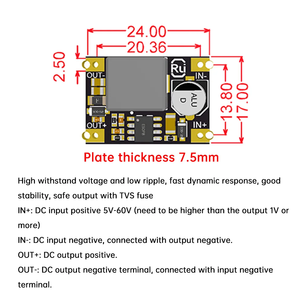 Módulo reductor de DC-DC 60V48V36V24V a 12V5V3.3V Módulo regulador Mini Buck de conversión de energía de coche Módulo de alimentación CC