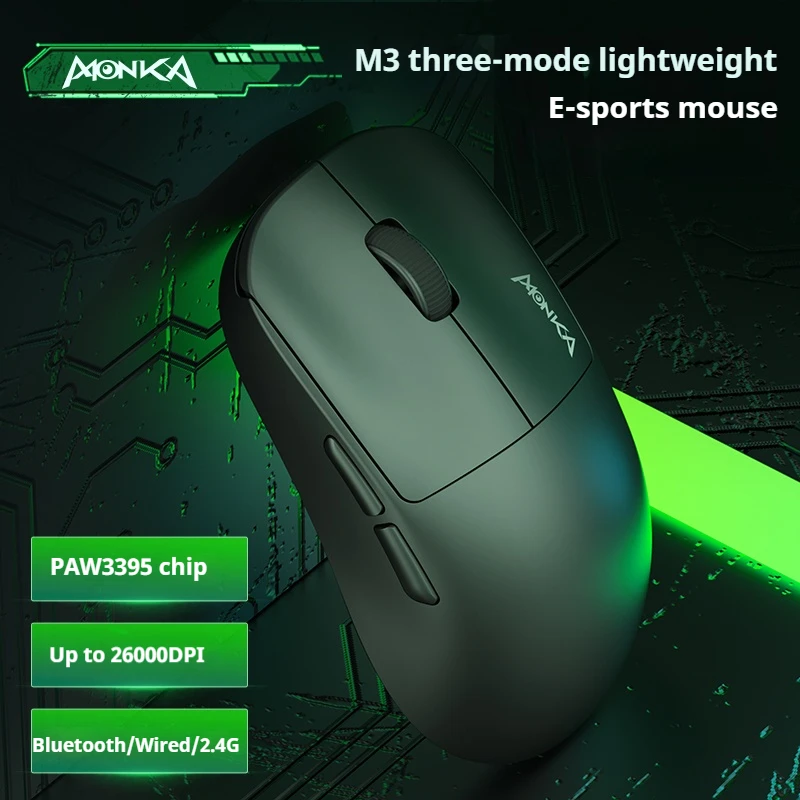 

Monka M3 Wireless Gaming Mouse PAW3395 26000DPI Bluetooth 2.4G Wired Lightweight Ergonomics Gaming Mouse For PC Gamer Accessory