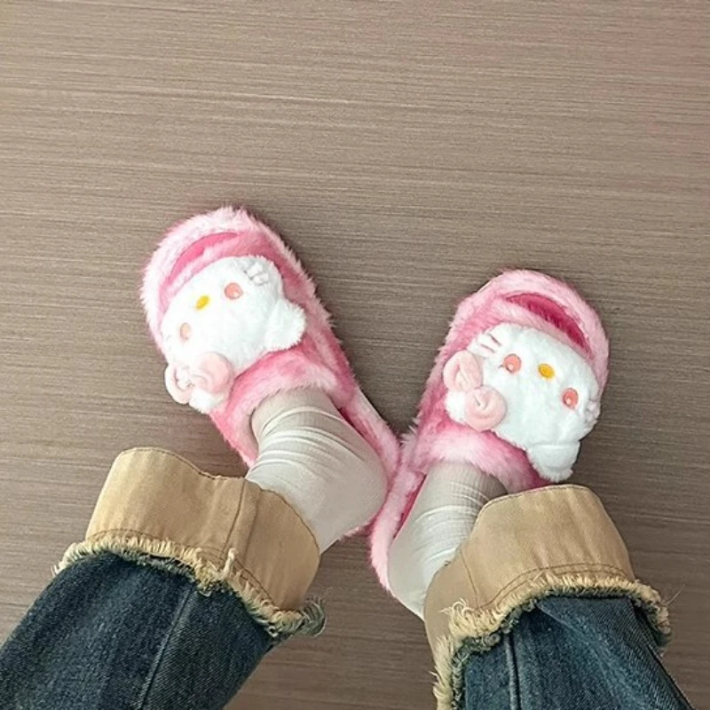 

Kids' Slippers House Shoes Cartoon Hello Kitty Open Toe Winter Shoes For Girls Warm Anti-slip Pink Blue Shoes Size 36-41