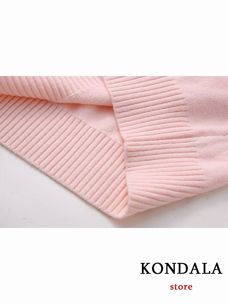 KONDALA Chic Casual Solid Pink Women Knit Sweater O-Neck Long Sleeve Sweetheart Pullover Fashion 2023 Autumn Oversized Basic Top