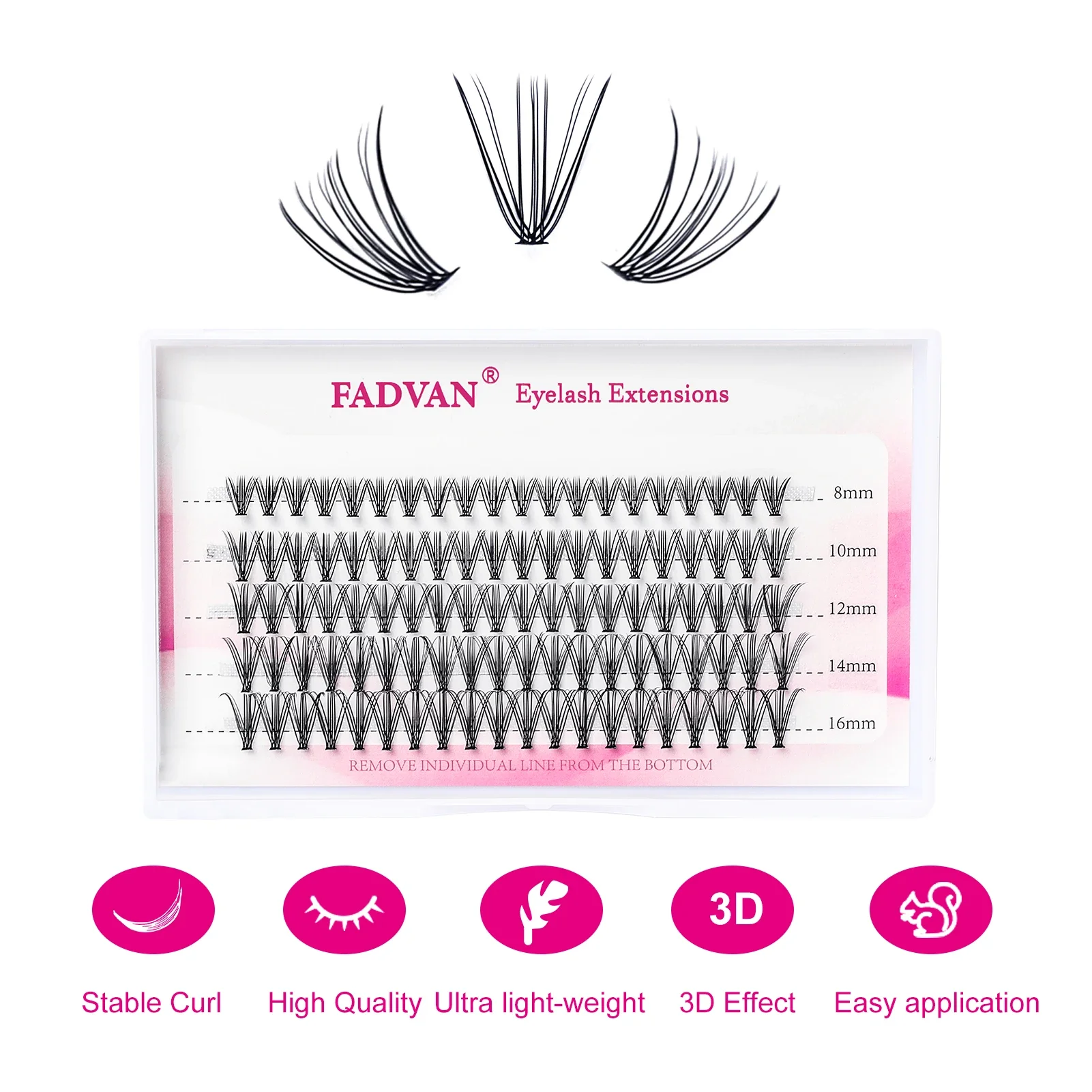 FADVAN Individual Mink Lash Extensions 10D / 20D / 30D / 40D /50D / 60D /80D Clusters 0.07mm Natural Heat Bonded Cluster Lashes