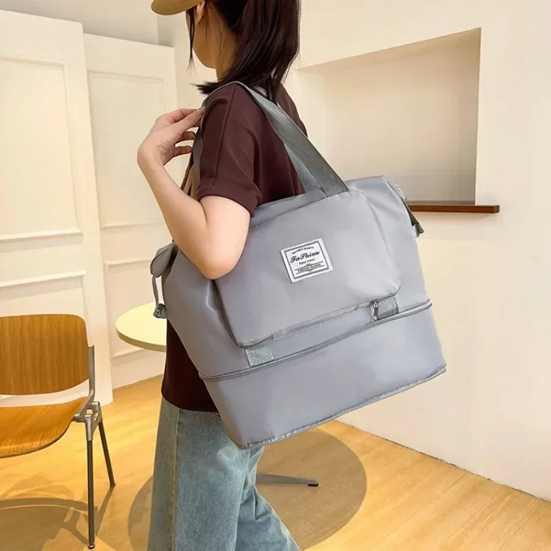 Foldable Bag Female Portable Large Shopping Baggage Capacity Storage Crossbody Tote Expandable Travel Duffel Fitness Luggage Bag