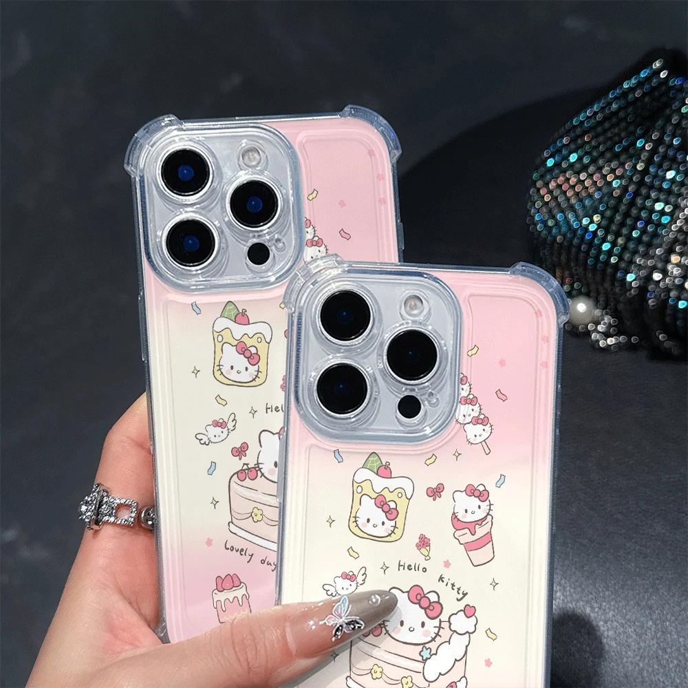 

Прозрачный чехол для телефона Sanrio KT для IPhone 14, IPhone 16/15/14/13/12/11/x/xs/xs Max, чехлы для мобильных телефонов «Hello Kitty Cat», аниме