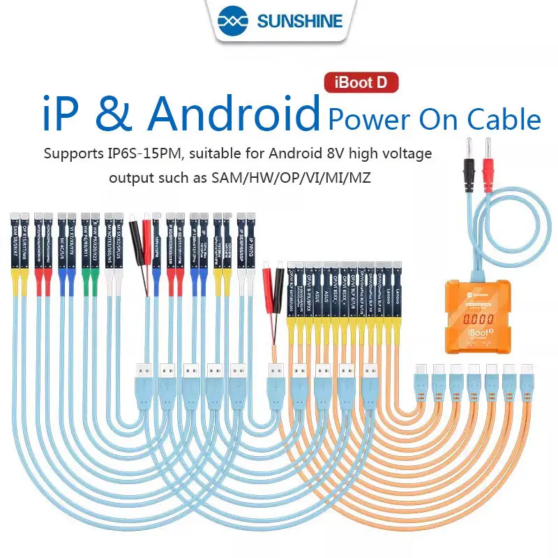 SUNSHINE iBoot-D 8V High-Voltage Power-On Cable Digital Display Type-C Output Dual-Battery Support for iPhone 6S-15PM & Android