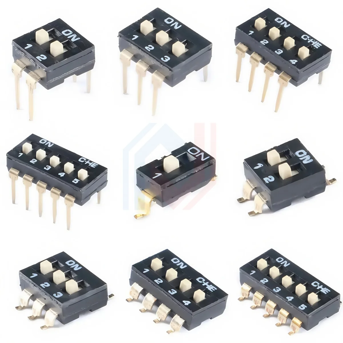 Slide Type SMT SMD Dip Switch Toggle 2.54mm 2Row 4Pin 2 Position/8 Pin 4 Position/ 16Pin 8 Position black Switch Gold Plated Pin