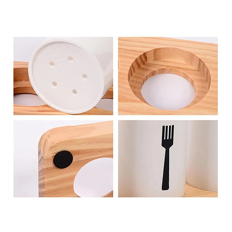 Utensil Holder For Kitchen Counter With Wooden Base Large Round Cooking Utensil Holder Durable Easy Install Easy To Use