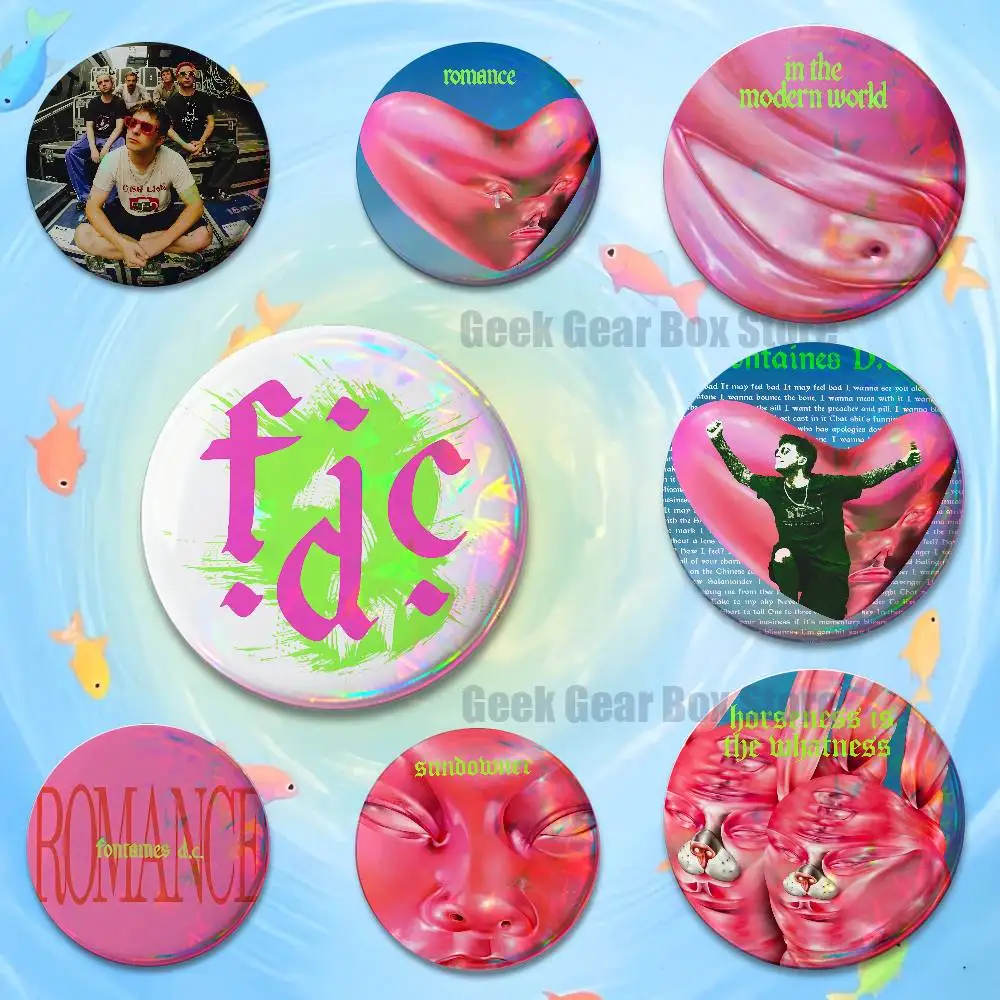 Rock Band F-Fontaines Dc Badge on Backpack Clothes decoration Tinplate Round Brooch Funny Custom Gifts for Friend