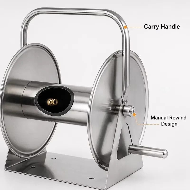 for Stainless 201 and 410 Hose Reel Wall Mount Easy Installation Garden Water and Car Wash with Brass Connector