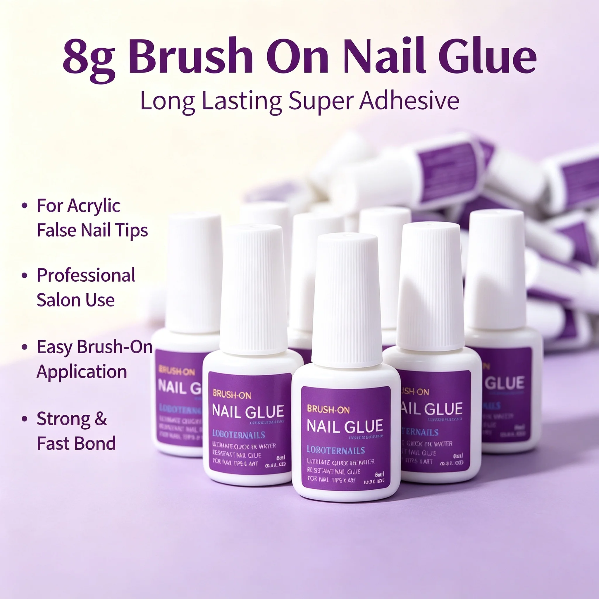 8g Brush On Nail Glue, Long Lasting Super Adhesive for Acrylic False Nail Tips Professional Use