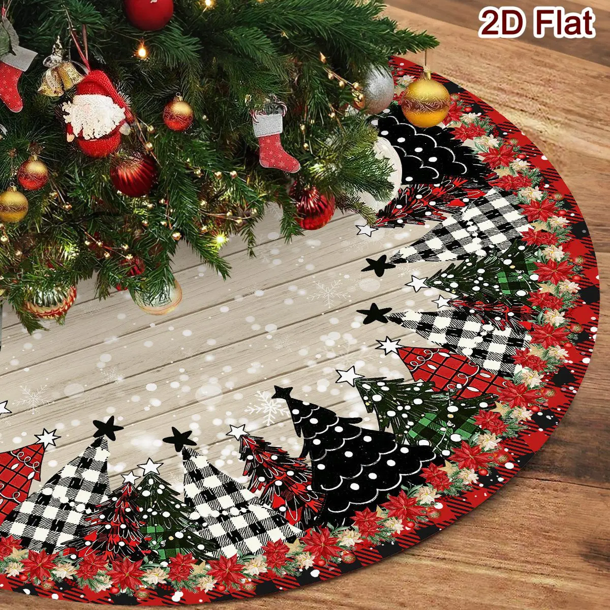 Weihnachtsbaumdecke mit Weihnachtsstern-Druck, rund, 60/90 cm, waschbare Baummatte aus Polyester, Dekoration für Zuhause und Partys, Weihnachtsdekorationen