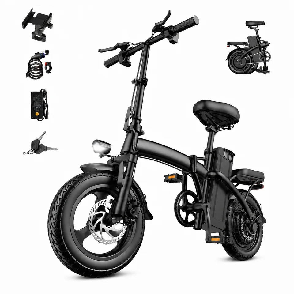 Foldable Electric Bike for Adults 14 Inch 500W Motor 48V 15Ah Battery 60KM Max Range Dual Disc Brake City Commuting E-Bike with Front Basket image 2
