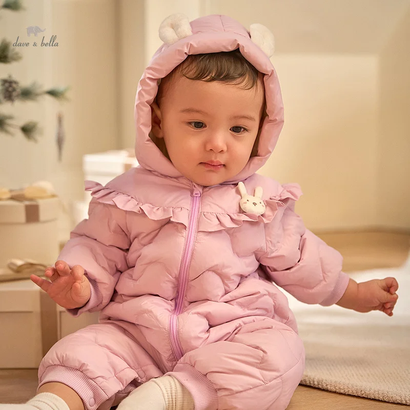 Dave Bella Clothes for Newborn Girls Baby Jumpsuit Romper Newborn Creeper 2023 Winter New Fashion Casual Lovely Plush DB4237055