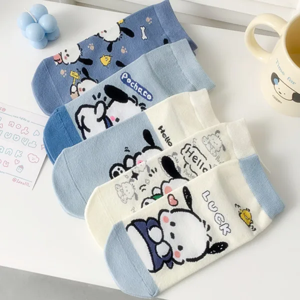 

5Pairs Kawaii Kuromi Kids Summer Socks Caroon Hello Kitty Thin Cotton Sock Sanrio Pochacco Girls Ultra-Soft Breathable Sock Gift