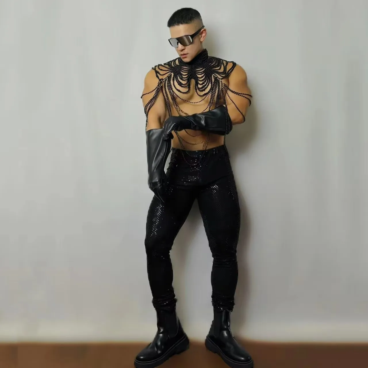 Disfraz de fiesta de Halloween sexy para hombre, bailarina masculina, DJ, Gogo, ropa de escenario, club, espectáculo, traje rave, ropa de festival de rendimiento