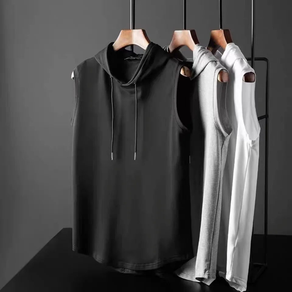 Solid Color 2024 Brand New Men's Tank Tops Vest Sleeveless Tees For Male Hooded Man Vests Tops Hip Hop Men Tank Top T Shirt