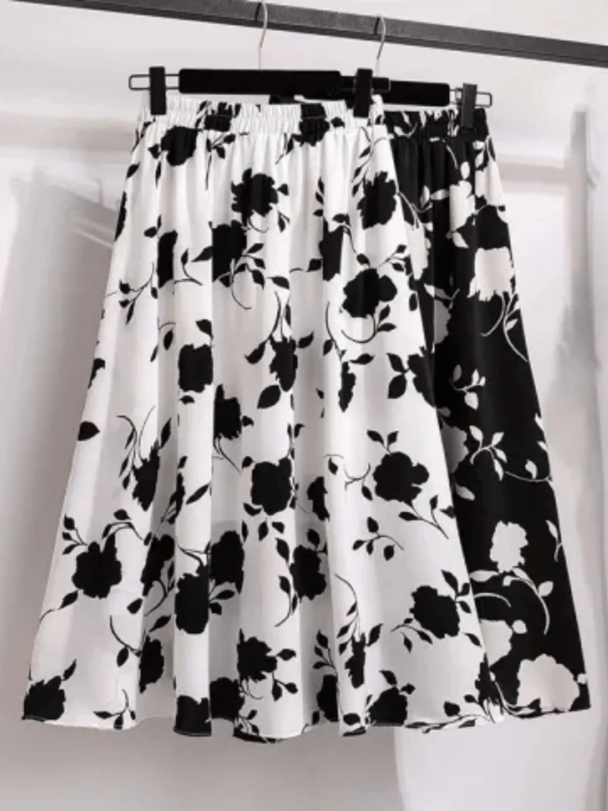 High Waist A-Line Skirt for plus Size Women Summer Casual Slimming Midi Skirt Draping Flared Hem Conceals Hip Floral Print