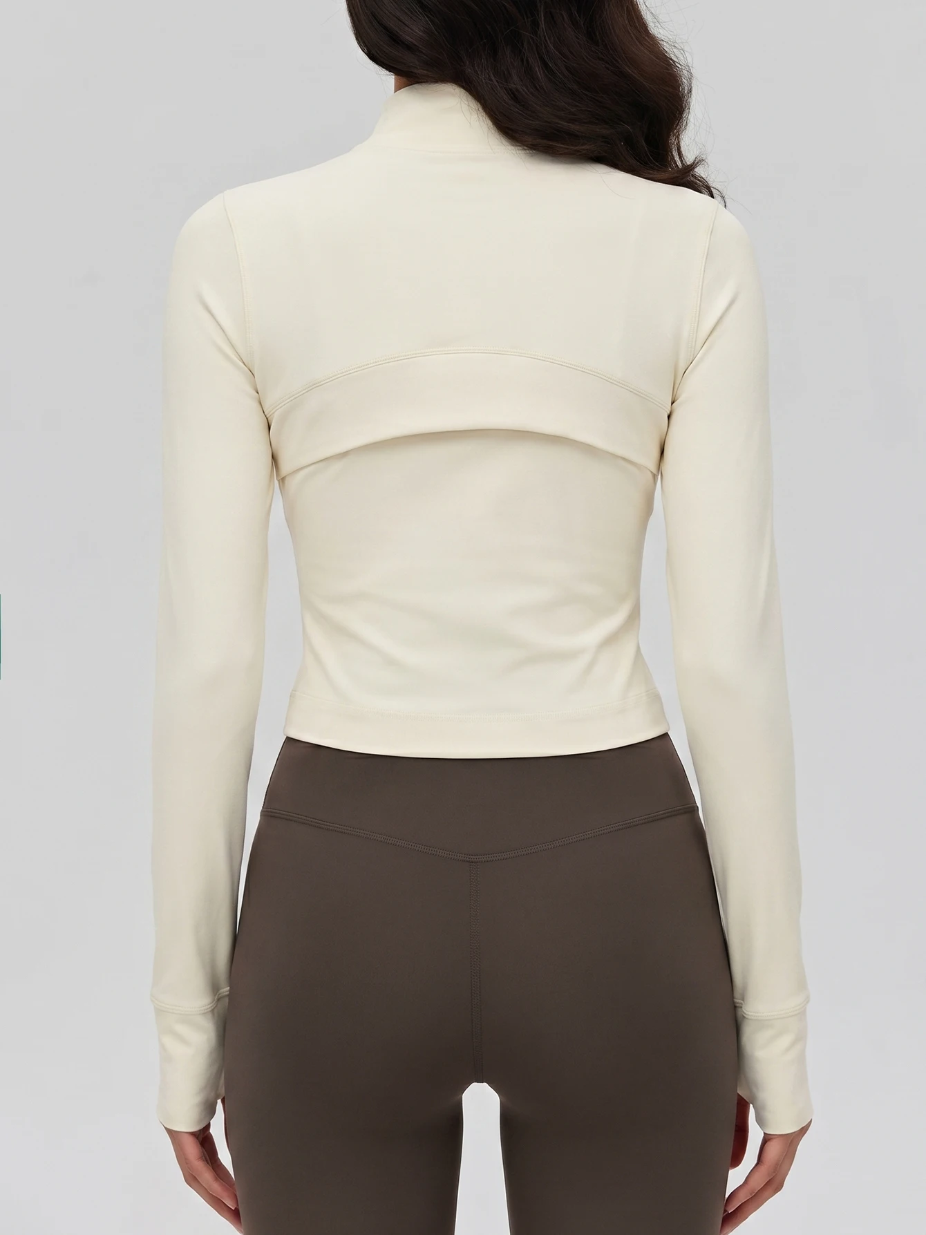 Women Cropped Slim Fit Yoga Jacket Stand Collar Gold Zipper Bodycon Workout Coat
