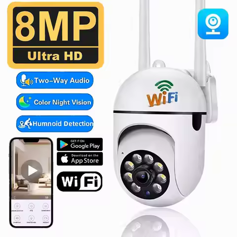 8MP Wireless IP Outdoor Security Surveillance Camera PTZ with 4X Zoom AI Human Tracking Two-way Audio HD Night Vision Color