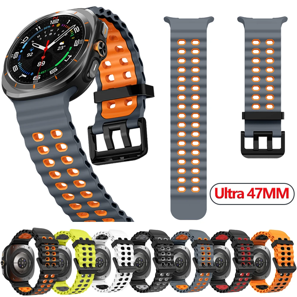 Two-color Silicone Strap for Samsung Galaxy Watch Ultra 47mm Ocean Original Official Wristband Galaxy Watch 8-7 Ultra 47mm Belt