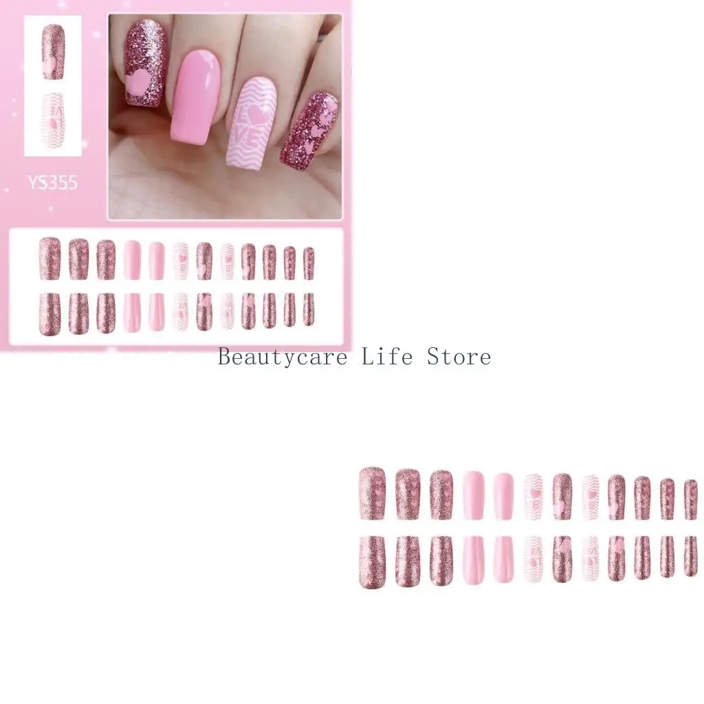 652C Valentines Day Press On Nails Artificial Nails Love Heart False Nails