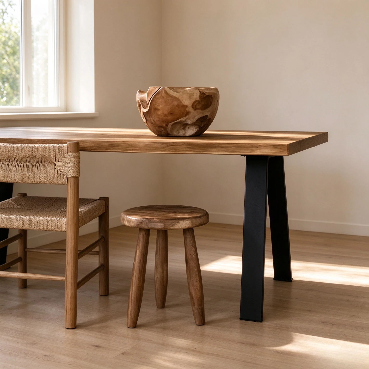 Solid Wood Round Stool, Mid Century Shoe Changing Seat and Bedside Side Table for Entryway, Bedroom and Small Space Living