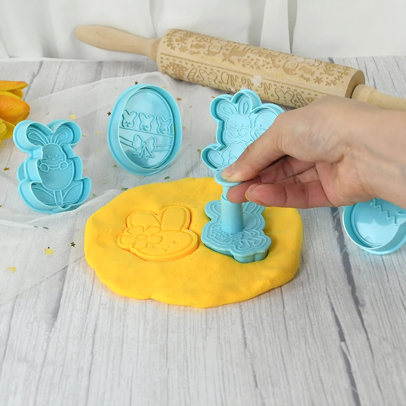 

4Pcs Easter Bunny Egg Plastic Baking Mold Kitchen Biscuit Cookie Cutter Pastry Plunger Fondant Sugarcraft Cake Decorating Tools