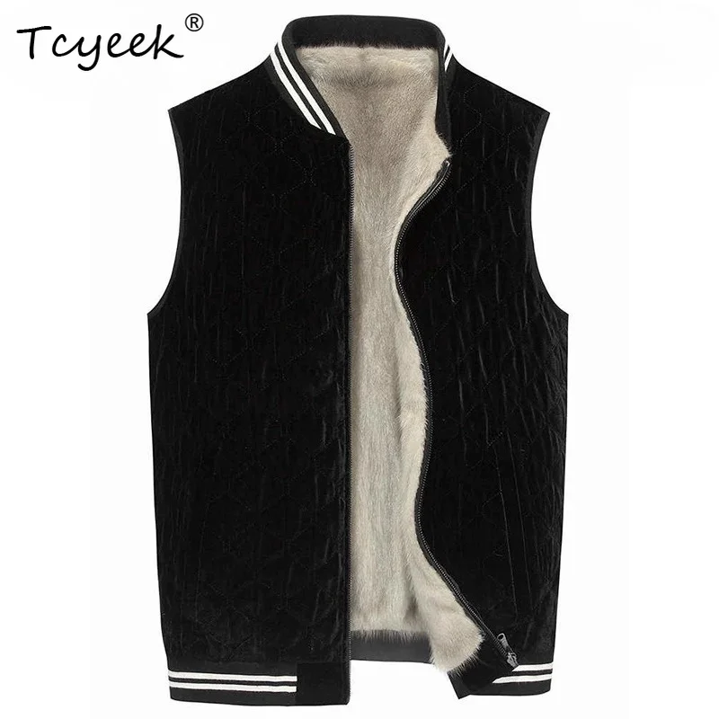 Tcyeek Natural Beimei Sliver Mink Fur Vest Men Clothes 2026 Sleeveless Winter Jacket Whole Mink Mens Coats Reversible فراء رجالي