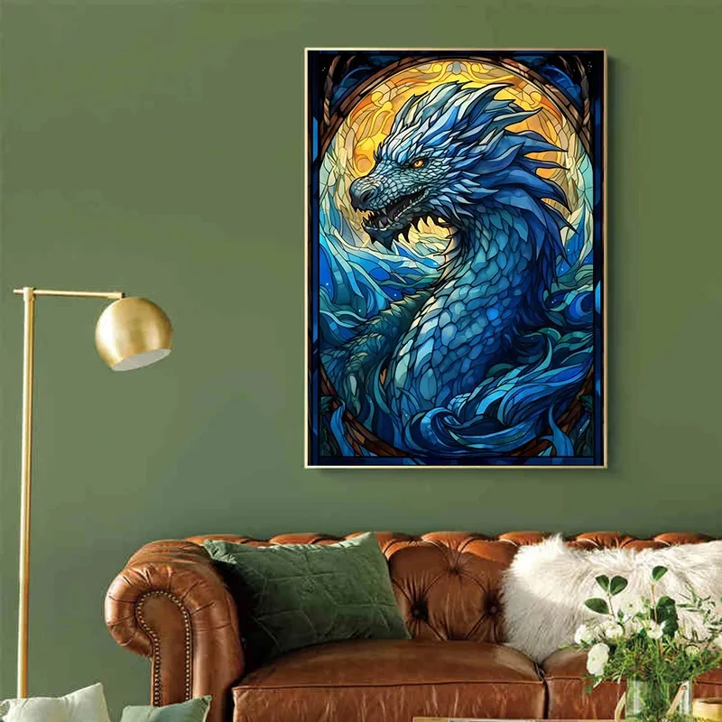 Abstract All Dragons Asylum Stained Glass Poster, Canvas Print Painting, Wall Art for Livinig Room Aesthetics, Home Decoration