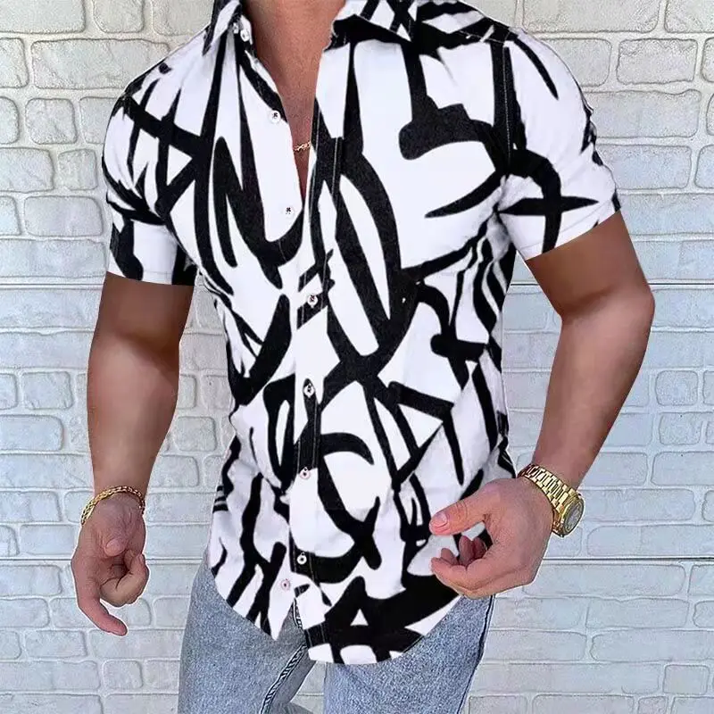 Men\'s Clothing Luxury Social Shirts 3D Printed Casual Lapel Short Sleeve Street Style Summer Single Breasted Oversized Shirts