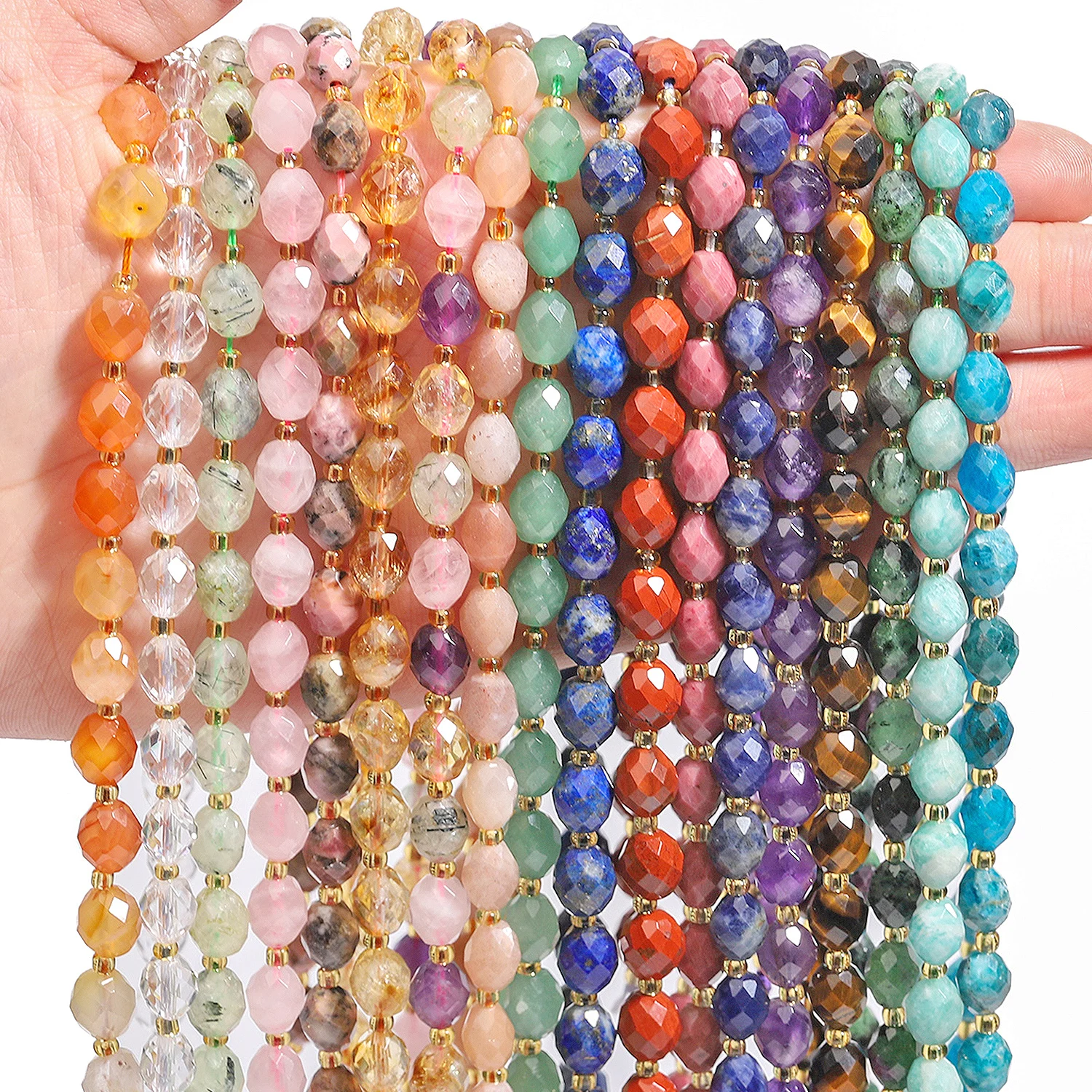 AAA 8x7mm Faceted Natural Apatite Citrine Lapis Lazuli Prehnite Gems Beads Loose Beads for Jewelry Making Diy Accessories