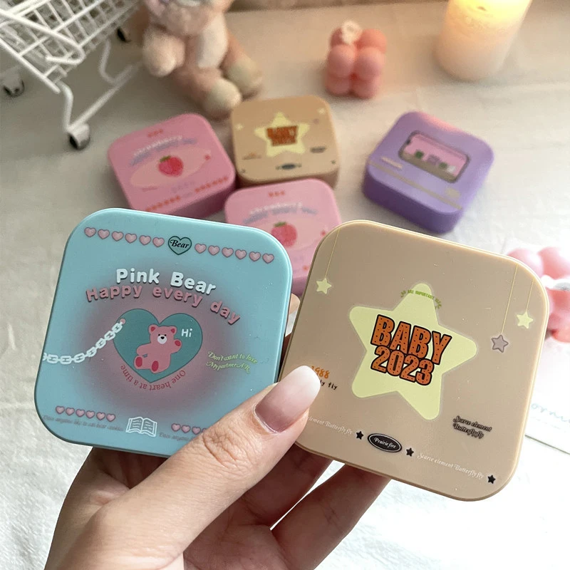 Cute Double Contact Lens Case With Mirror For Girls - Travel Portable Eye Lens Box With Tweezers And Solution Bottle