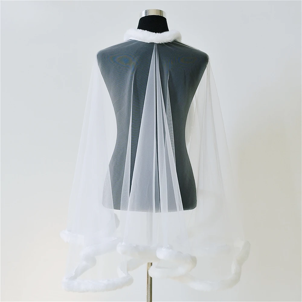 ผ้าคลุมไหล่เจ้าสาวผ้าทูลแต่งขนนุ่มสำหรับฤดูใบไม้ร่วงและฤดูหนาว ผ้าคลุมไหล่คริสต์มาส โบเลโรงานแต่งงาน ชุดงานแต่งงาน อุปกรณ์เสริมงานแต่งงาน