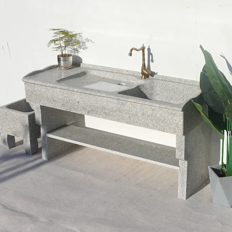 

Marble laundry sink, natural stone integrated basin, household courtyard, whole stone with washboard