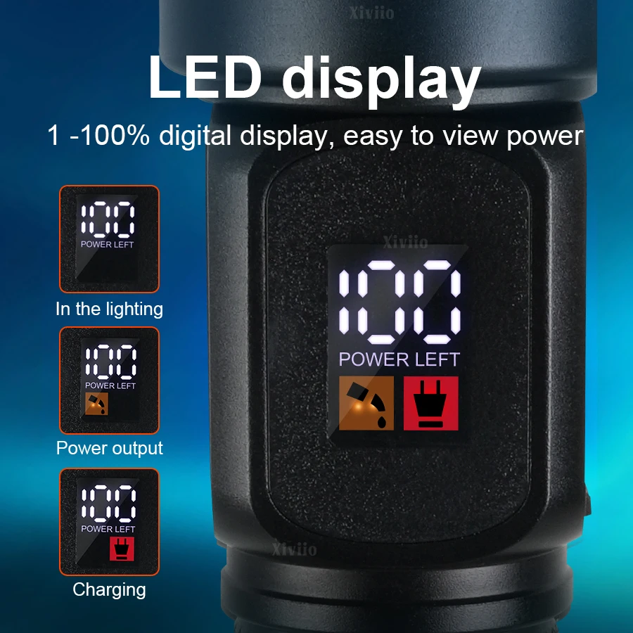 60000000LM Most Powerful LED Flashlight Rechargeable 18650 Torch Strong Light Long Shot 3KM Flashlights Work Fluorescent Lantern