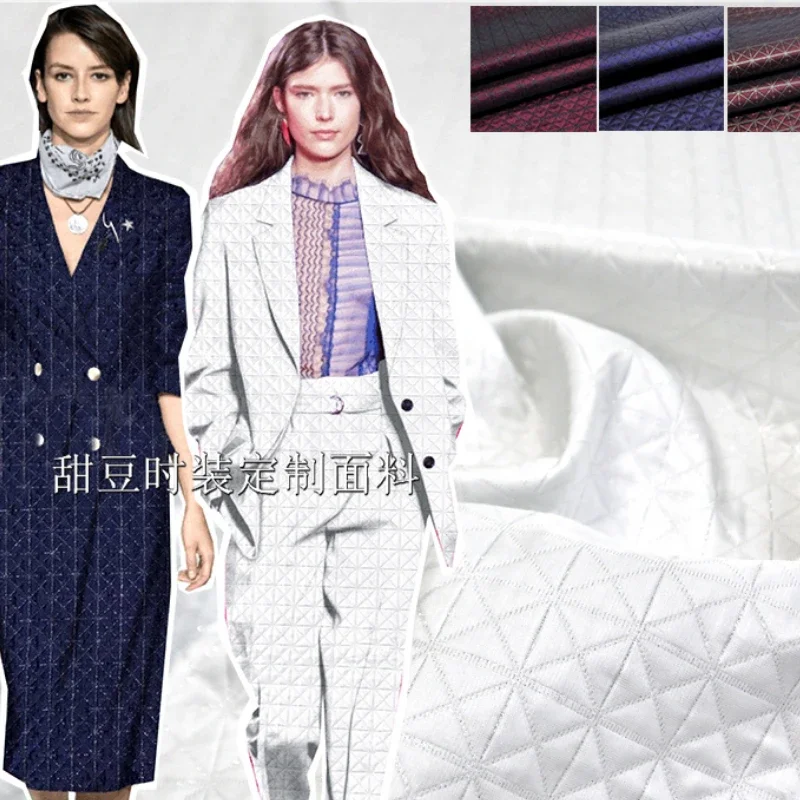 Yarn-dyed Jacquard Fabric Gold Embossed Checkered Suit Jacket Fashion Brocade Fabrics Cloth for Dress by the Meter Sewing