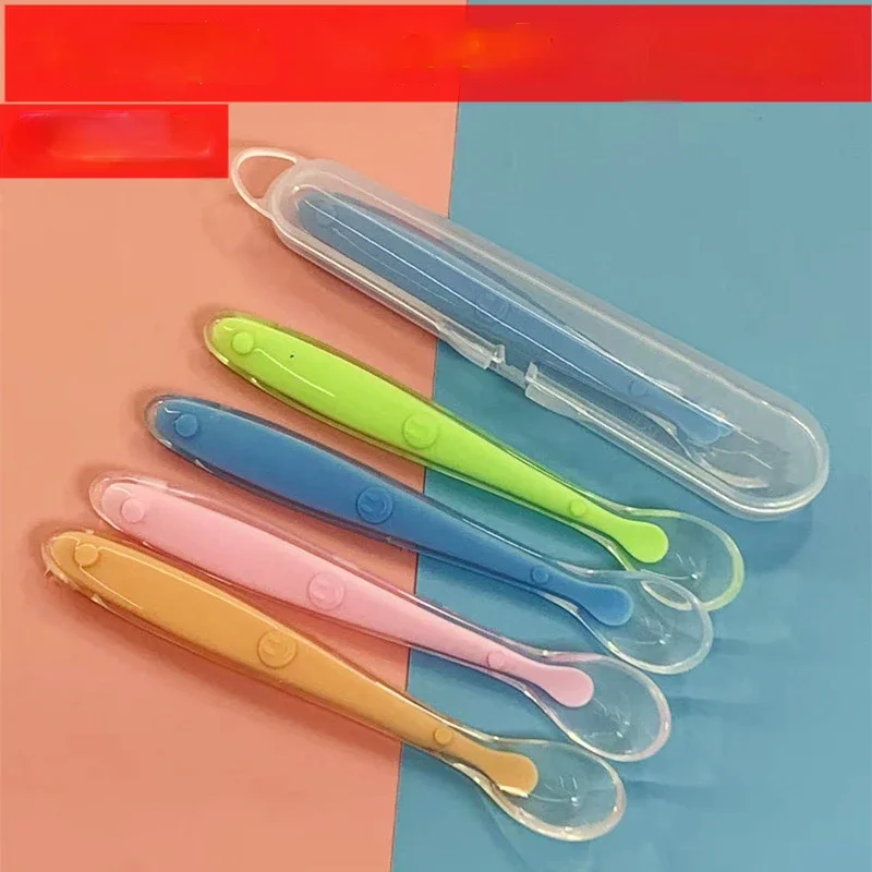 Baby Silicone Soft Spoon Training Feeding Spoons for Children kids Infants Temperature Sensing Rice Paste Spoon