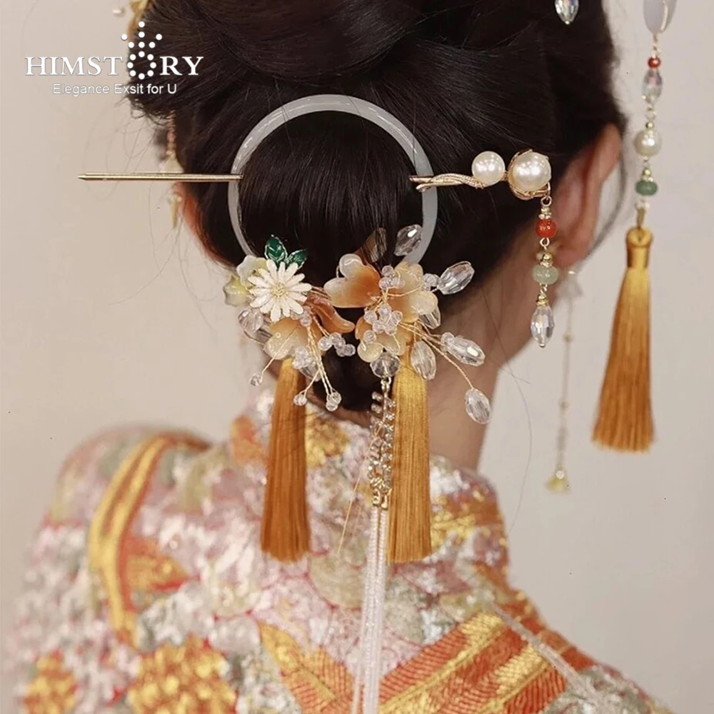 

HIMSTORY Bride's Wedding Tiara Vintage Chinese Hairpin Headdress Temperament New Hair Accessories