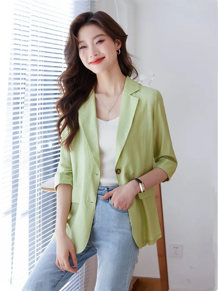 Giacche Cardigan sottili da donna capispalla larghi femminili top con protezione solare leggera Blazer solido verde giallo primavera estate nuova