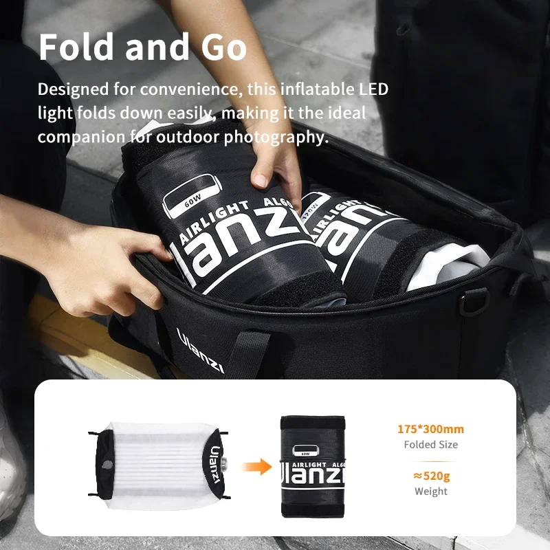 Ulanzi AL60 Inflatable Foldable Air Tube Light LED Light Fill Light 2700-6500K 2070Lux/0.5m with Remote control for Photography