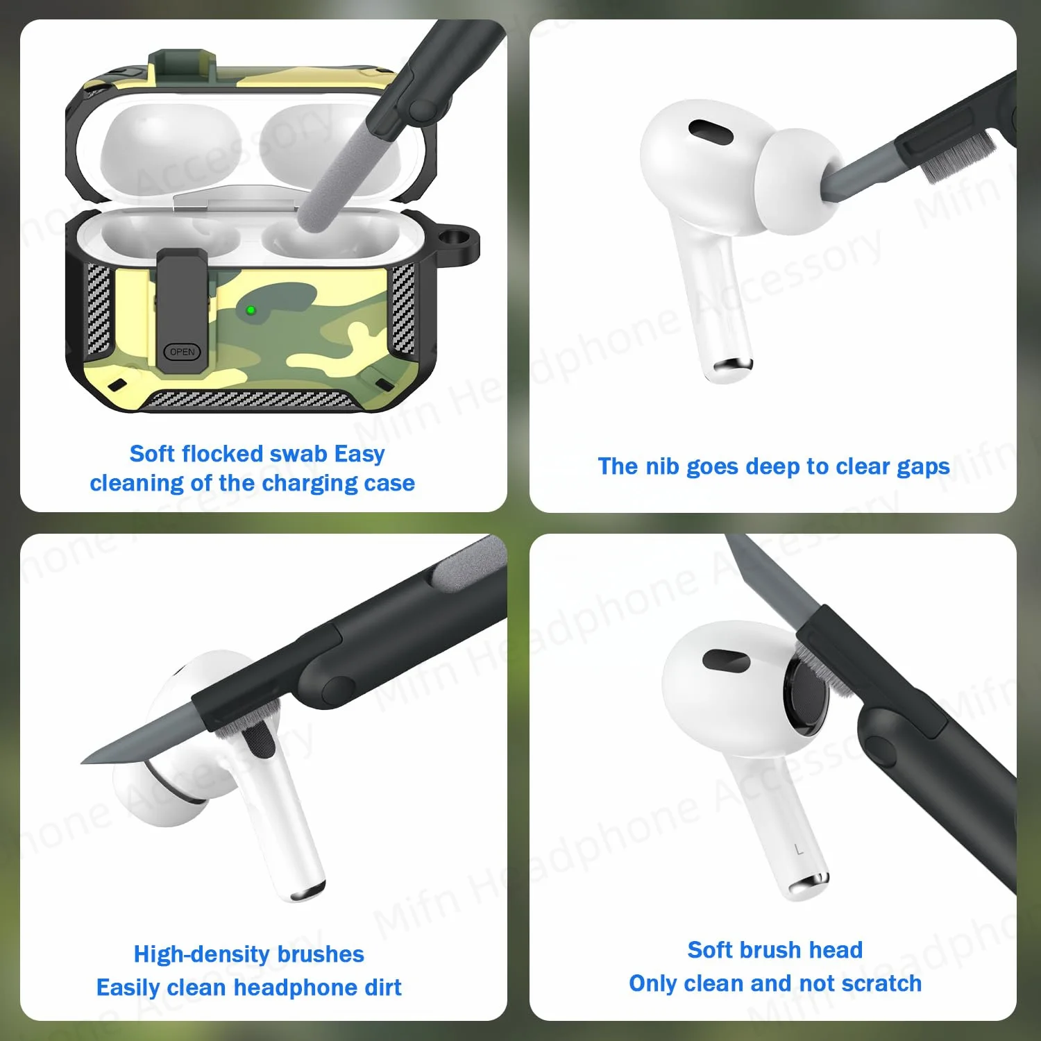 ﻿ For AirPods 4 Case for Man carbon fibre with Cleaner Kit Shockproof Protect 2024 for Airpods 4 ANC Headphone Cases with switch