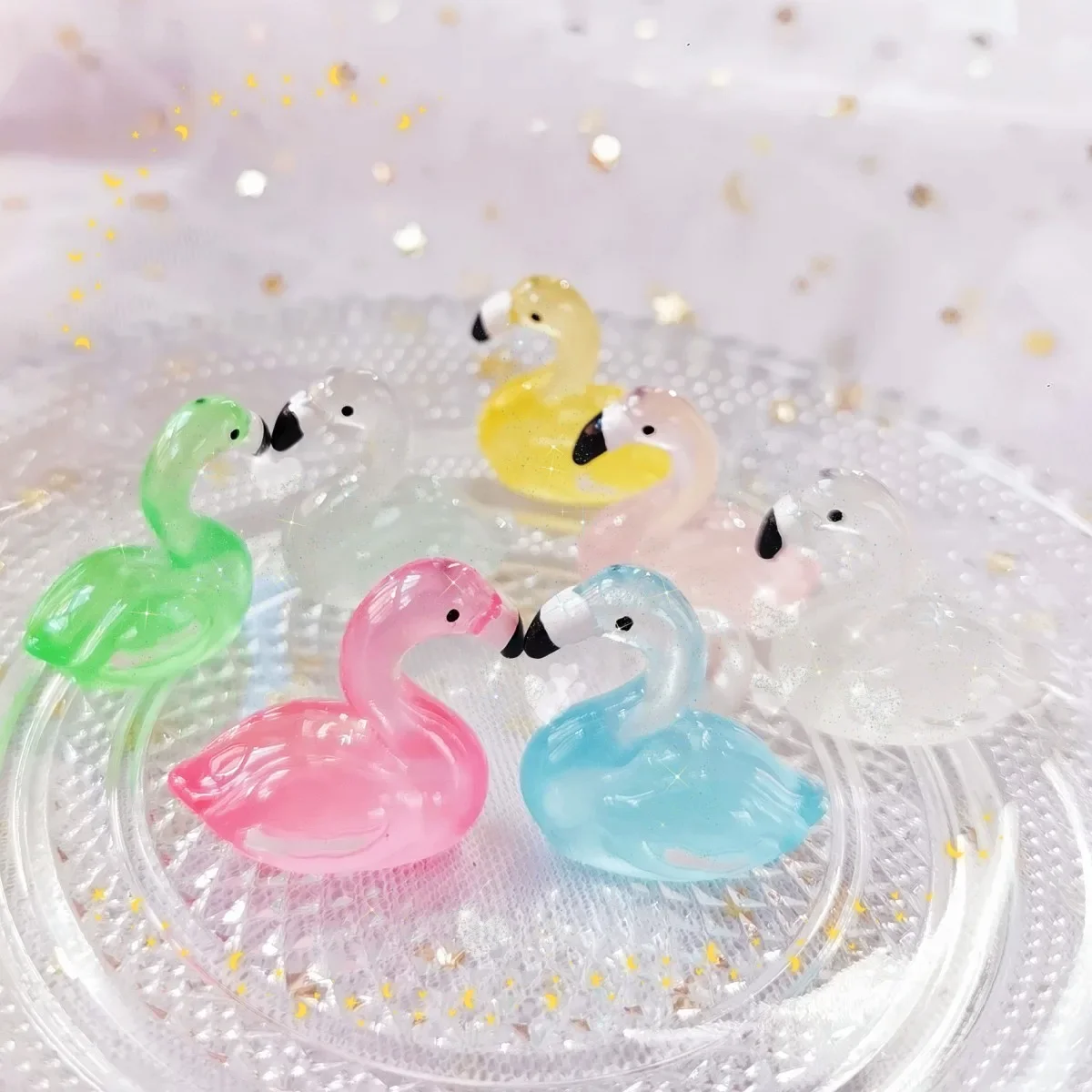 50/20/10PCS Mini Fluorescent Duck Ornament Miniature Figures Tiny Swan Duck Resin Handicraft MicroLandscape Dollhouse Decoration