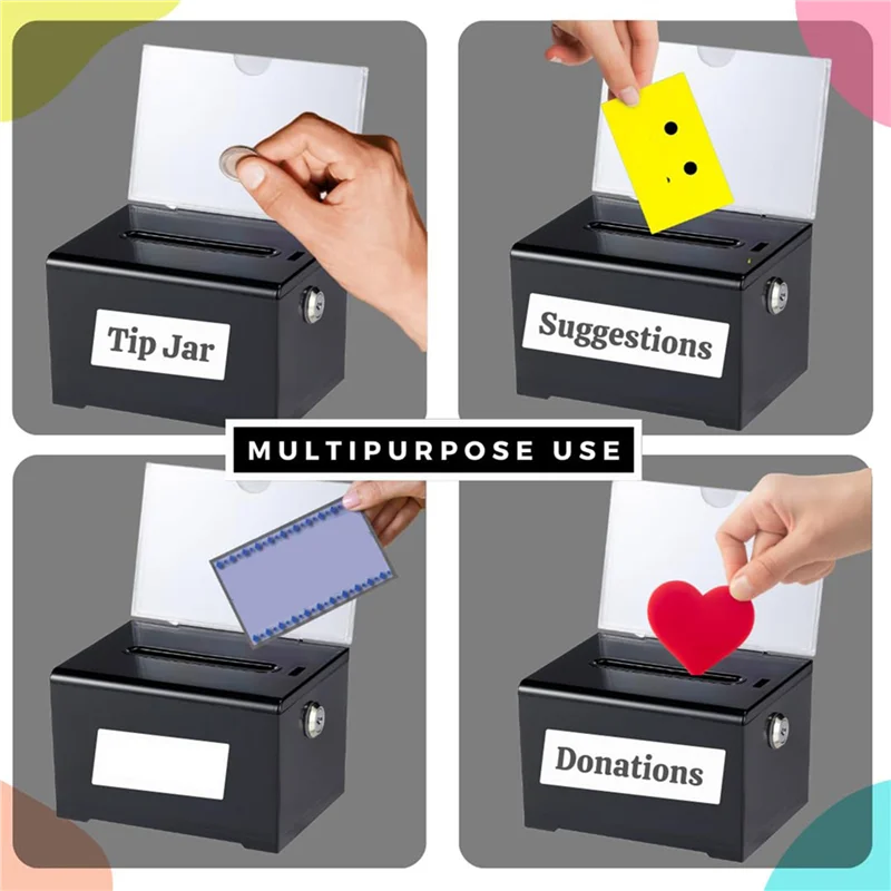 

BTLIFE-3X Donation Box With Lock - Acrylic Suggestion Box With Slot, Ballot Lock Box With Sign Holder For Raffle, Voting Black