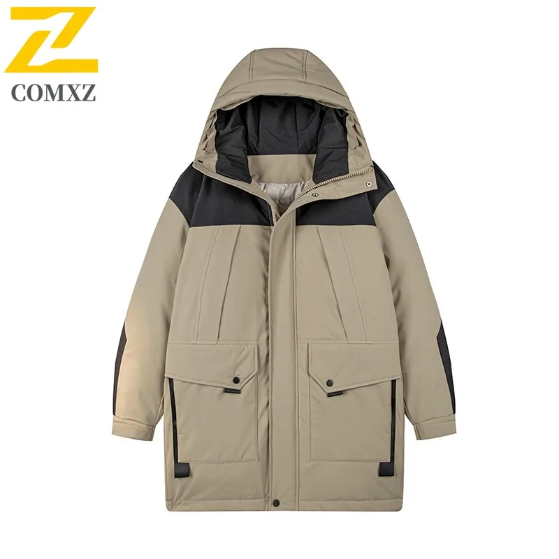 COMXZ Men Bread Jacket 2025 Fur Lined Work Coat Travel Street Loose Warm Ski Padded Jacket High Quality Snow Long Winter Jackets