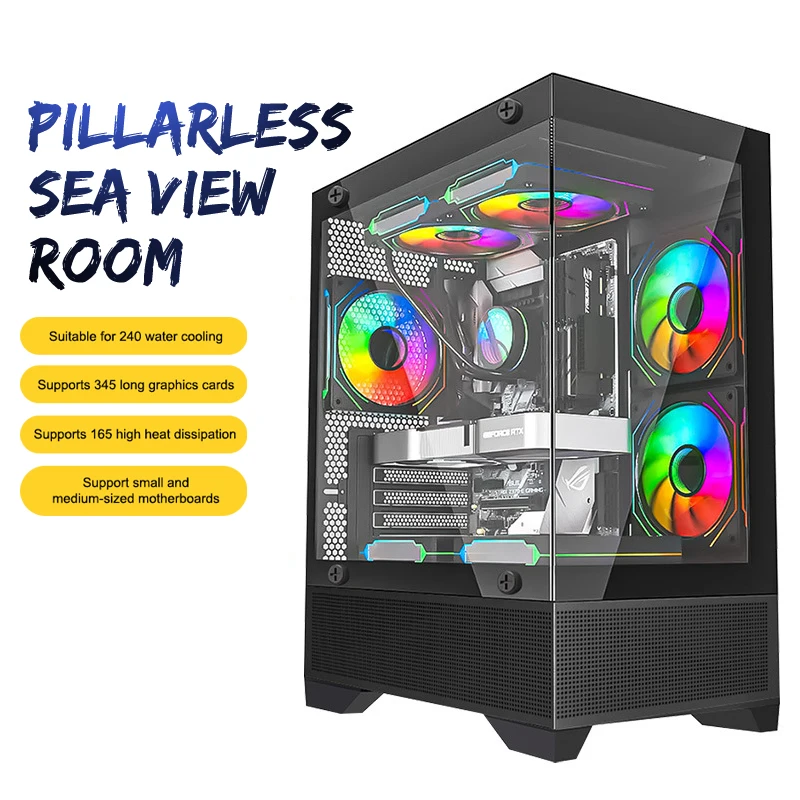 Mini Gaming Computer Case M-ATX ITX Seaview Room 270°full View Without Column Desktop Chassis Support 240 Water Cooler PC Case