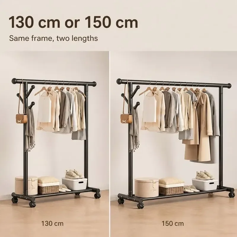 Small bedroom corner freestanding four-side hook four-wheel caster metal coat rack for storing coats, bags, scarves and