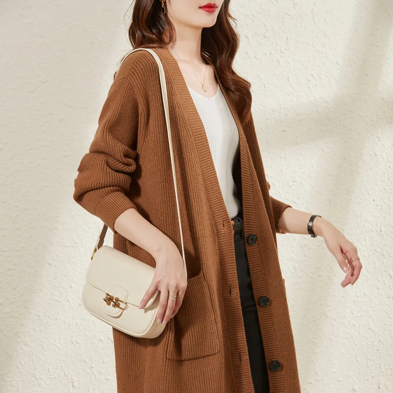 2022 Casual long cashmere coat women\'s top vintage loose thickened sweater coat solid color oversized pullover Korean fashion cl