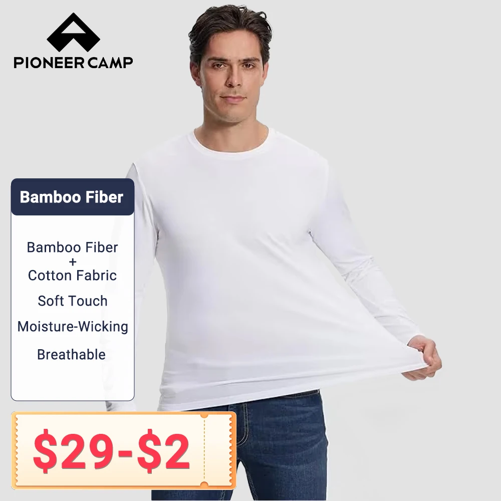 Pioneer Camp Men's Clothing Bamboo T Shirt Ultra Soft White Plain T-shirts Shirts for Men Cooling Crew Neck Casual Basic Tee