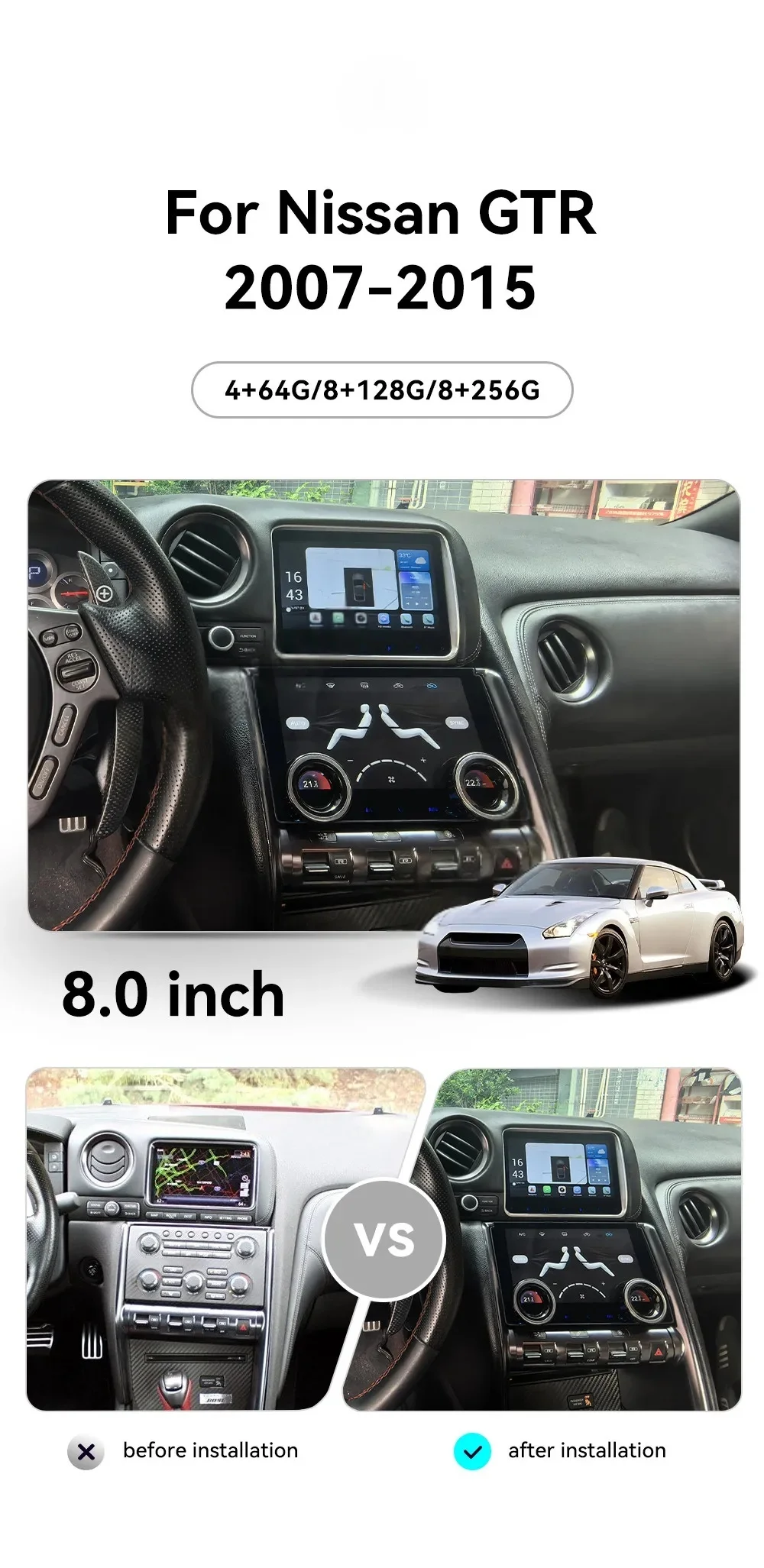 

Мультимедийная беспроводная автомагнитола Carplay для Nissan GT-R GTR R35 2007-2015, Android 13, с сенсорным экраном, Bluetooth 5.0, 4G, панель управления климат-контролем
